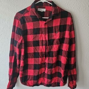 Aeropostale Men's Black And Red Checkered Flannel Shirt